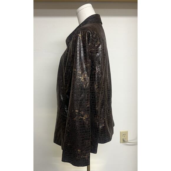 Womens Kim Rogers Jacket PL Brown Reptile Zippered Collared Faux Pockets - Picture 5 of 12